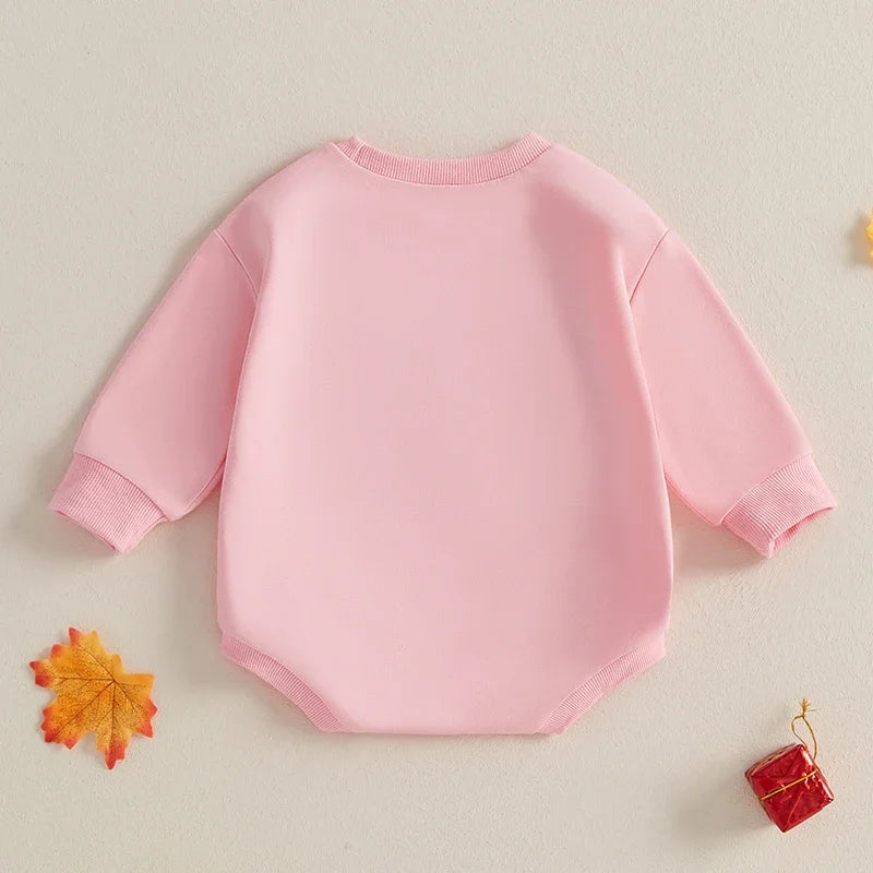 Adorable Baby Girls Christmas Long Sleeve Romper with Embroidered Letter Bow for Newborns