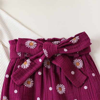 Adorable Baby Girl Autumn 3-Piece Cotton Outfits Set with Floral Romper, Pants, and Headband
