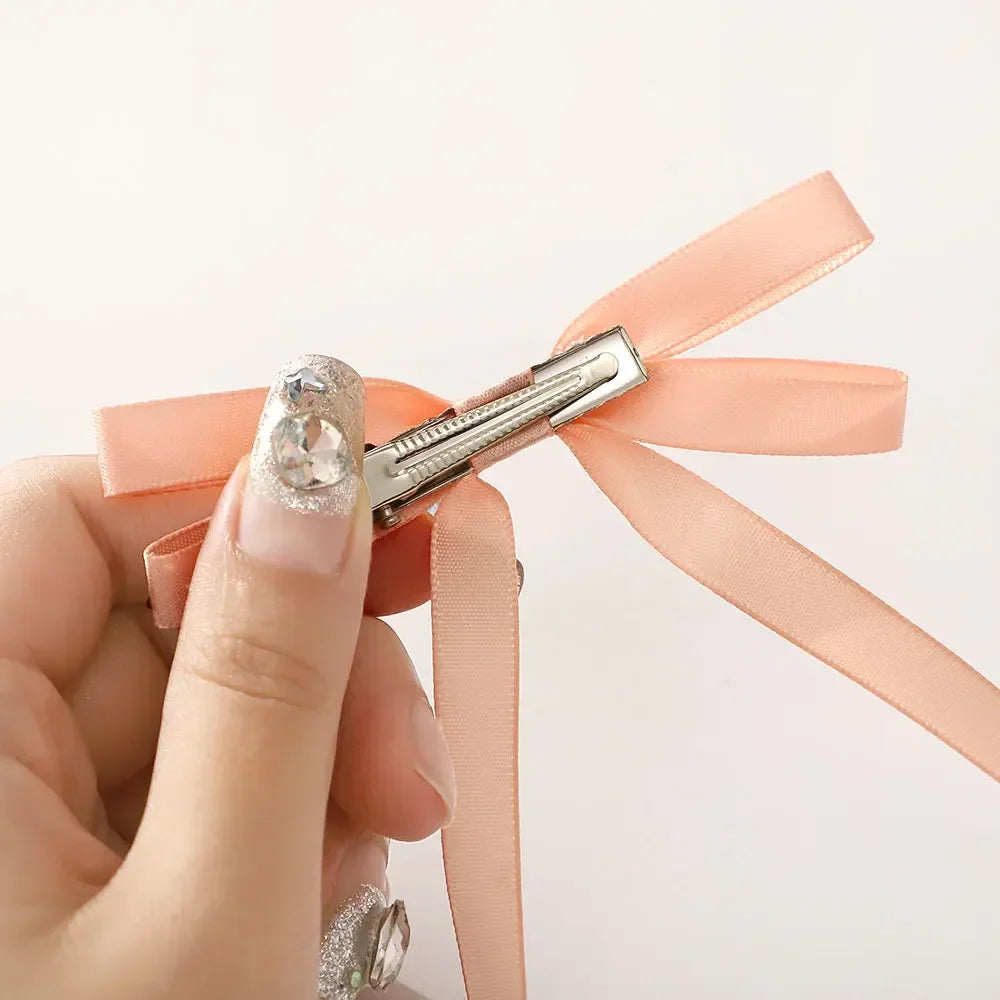 2Pcs Y2K Inspired Satin Bow Hair Clips for Women - Chic Ponytail Barrettes and Sweet Girl Hair Accessories