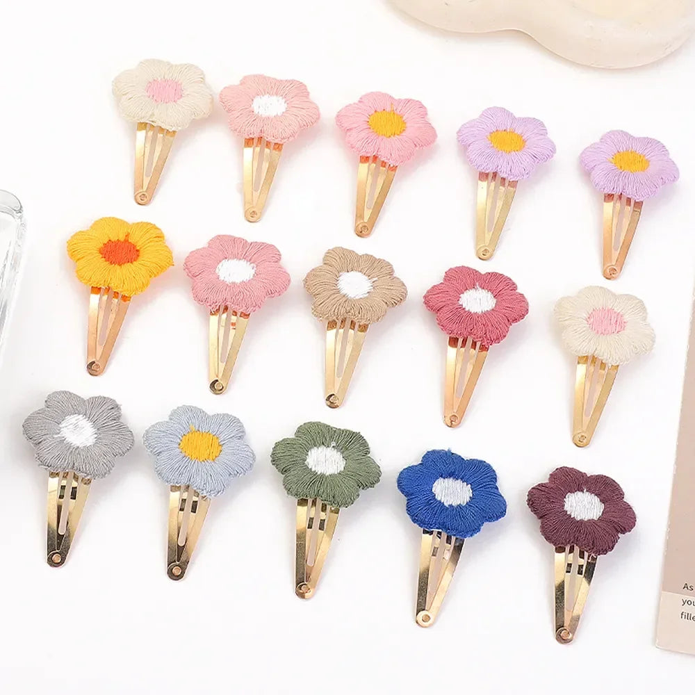 Vintage Floral Embroidery Hair Clips for Girls - Set of 2 Sweet Hair Pins