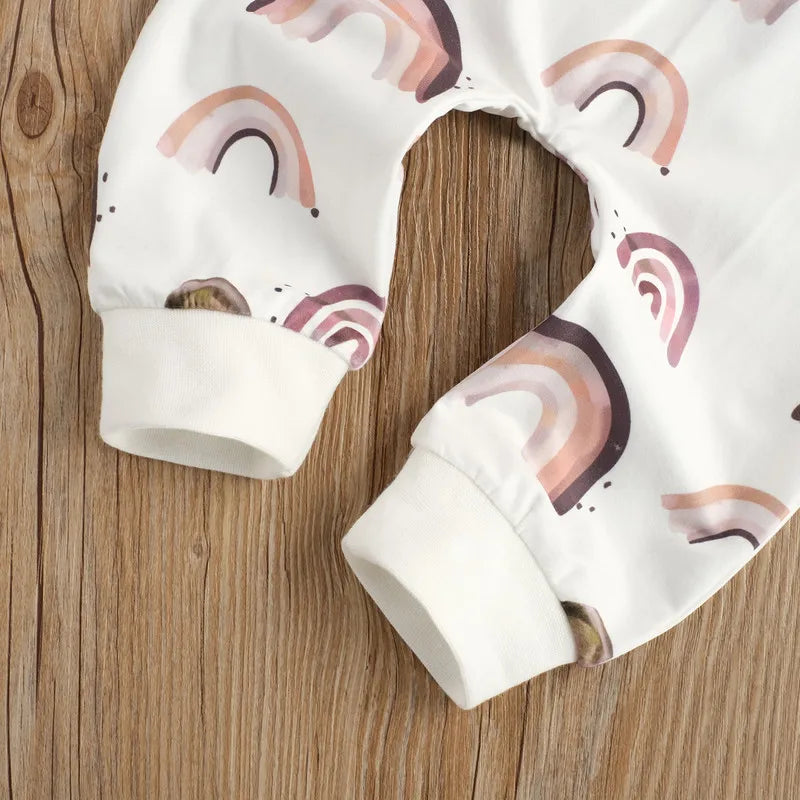 Adorable Autumn 2-Piece Outfit for Newborn Baby Boys: Long Sleeve Top with Colorful Rainbow Pants