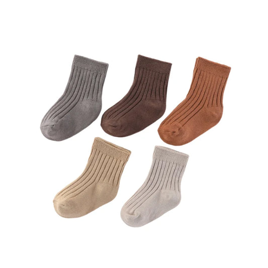 Unisex Baby Cotton Non-Slip Socks Set - 5 Pairs for Infants 0-5T in Solid Colors
