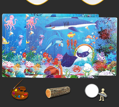 100-Piece Wooden Animal Jigsaw Puzzles - Farm and Dinosaur Themes for Early Education and Montessori Learning Toys for Kids
