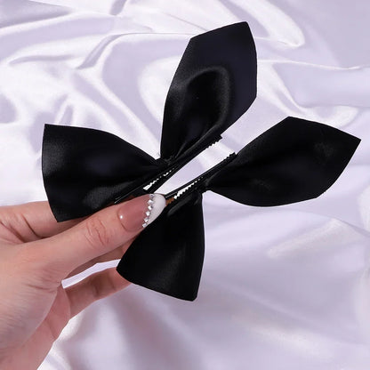 Vintage-Inspired Black and White Ribbon Hair Bow Clips - 2-Piece Set for Women and Girls