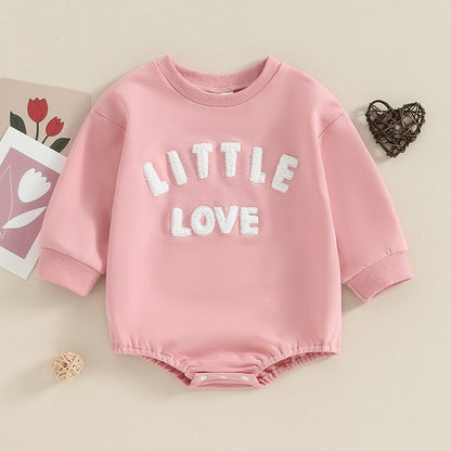 Adorable Long Sleeve Baby Romper with Embroidered Letters - Unisex Fall Bodysuit for Newborns and Infants