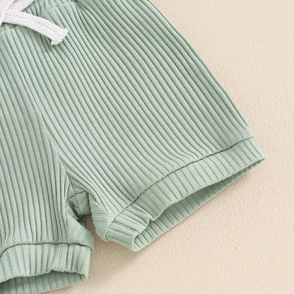 Trendy Baby Boys Summer Ribbed Checkerboard Bodysuit and Shorts Set (0-18 Months)