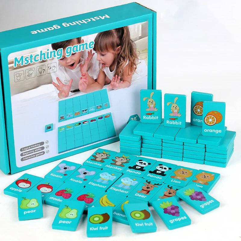 Wooden Animal Memory Matching Game - Educational Solitaire Puzzle for Kids & Family Fun