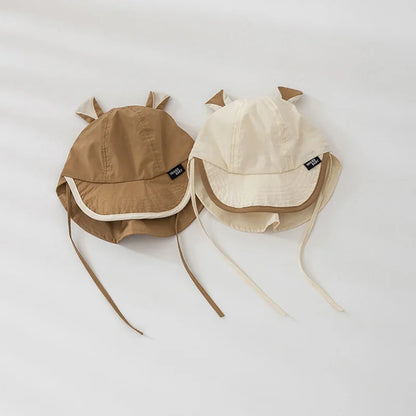 Adorable Cartoon Bear Ear Bucket Hat for Babies - Quick Drying Sun Protection Cap for Kids, Adjustable Straps, Perfect for Spring and Summer