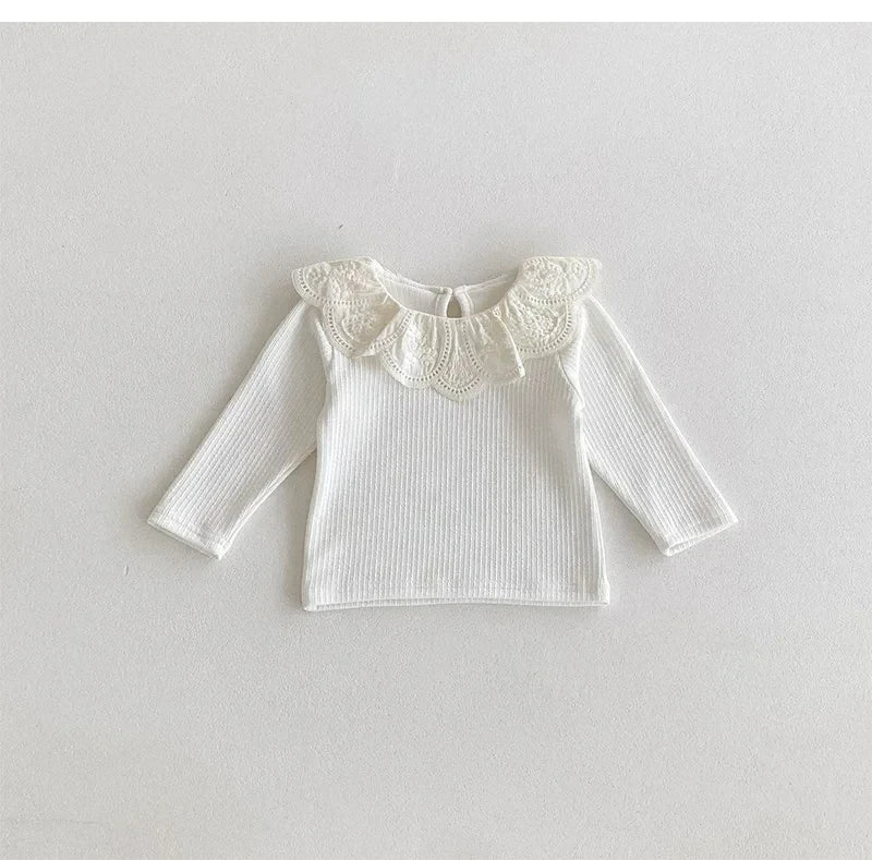 Autumn Ruffle Collar Long Sleeve T-Shirt for Newborn Girls - Cute Cotton Top for 0-2 Years