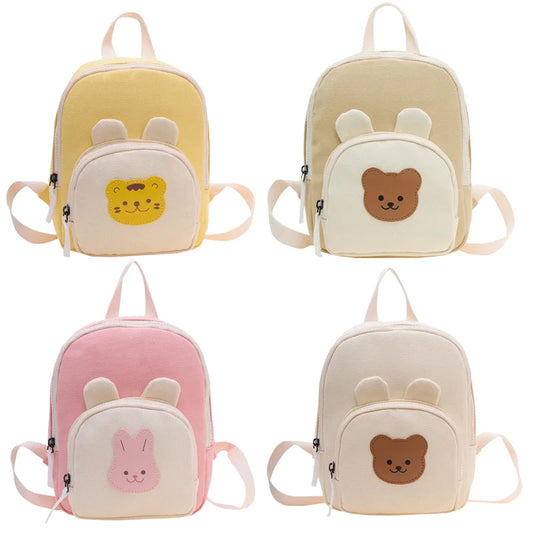 Adorable Cartoon Bear and Bunny Canvas Backpack for Kids - Perfect for Kindergarten and School!