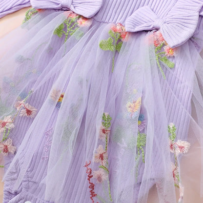 Adorable Baby Girls Floral Ruffled Long Sleeve Romper Dress with Headband Set for Newborns