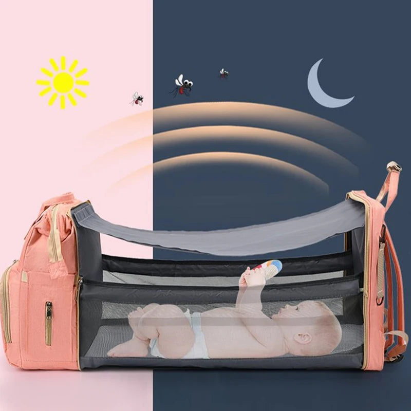 Stylish Multifunctional Diaper Bag Backpack with Baby Bed and Nursing Compartments