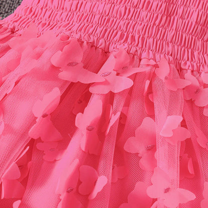 Summer Princess Dress for Toddler Girls with 3D Butterfly Tulle - Sleeveless Casual A-Line Birthday Dress in Solid Colors