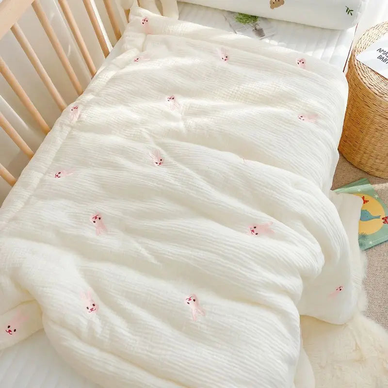 Cartoon Bear and Bunny Soft Cotton Baby Quilt - All-Season Infant Blanket for Newborns, 100*120CM
