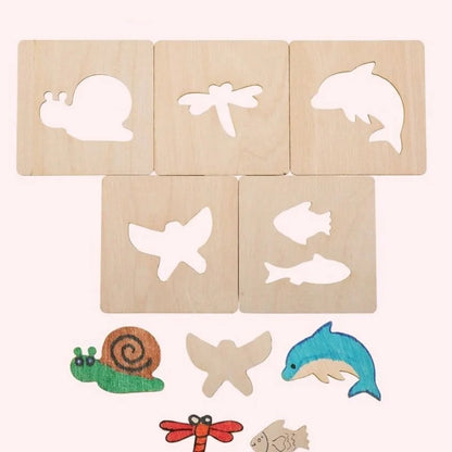 20-Piece Montessori Drawing Stencil Set for Kids - Wooden DIY Craft Tools for Artistic Creativity