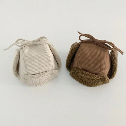 Vintage Winter Wool Hat for Kids with Ear Protection - Adjustable Solid Color Lei Feng Style for Boys and Girls