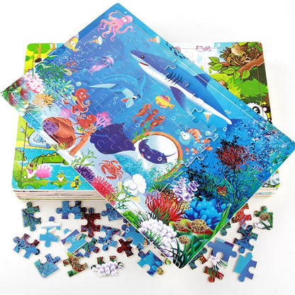 100-Piece Wooden Animal Jigsaw Puzzles - Farm and Dinosaur Themes for Early Education and Montessori Learning Toys for Kids