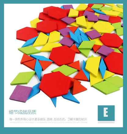 155-Piece 3D Wooden Geometric Tangram Puzzles for Kids - Montessori Educational Toys