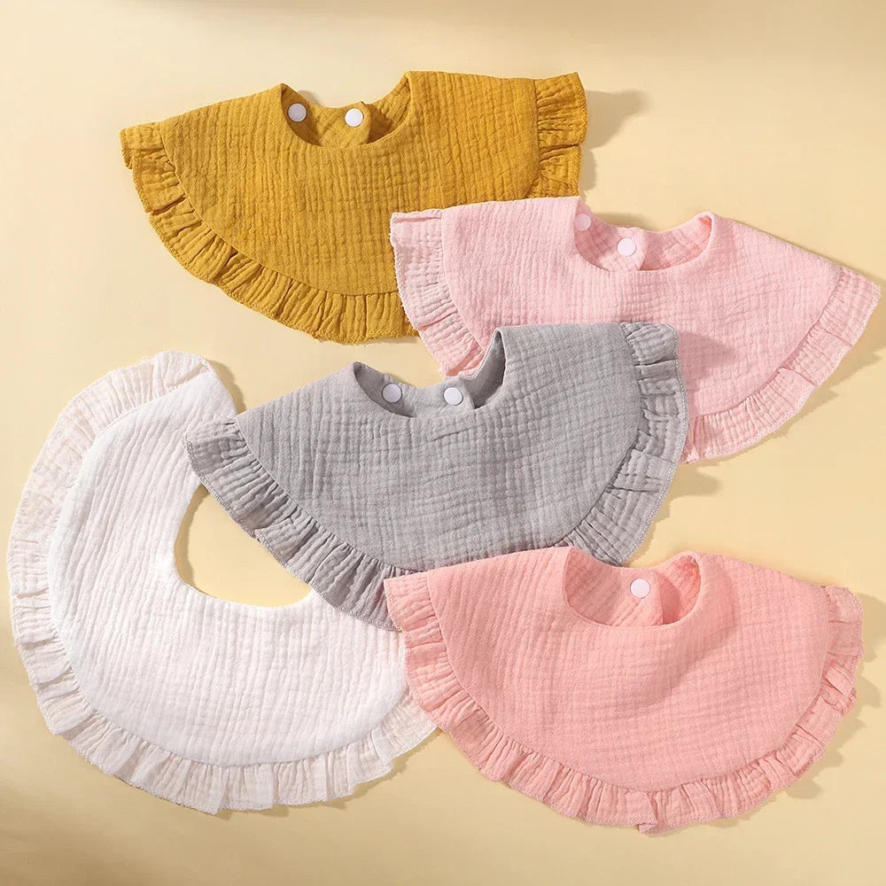 Adorable Ruffle Baby Bibs & Burp Cloths Set - Soft Feeding Accessories for Newborns in 3 Styles