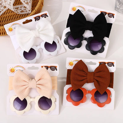 Adorable 2-Piece Newborn Hair Accessories Set - Cute Bow Headband & Bear Glasses for Infants and Kids