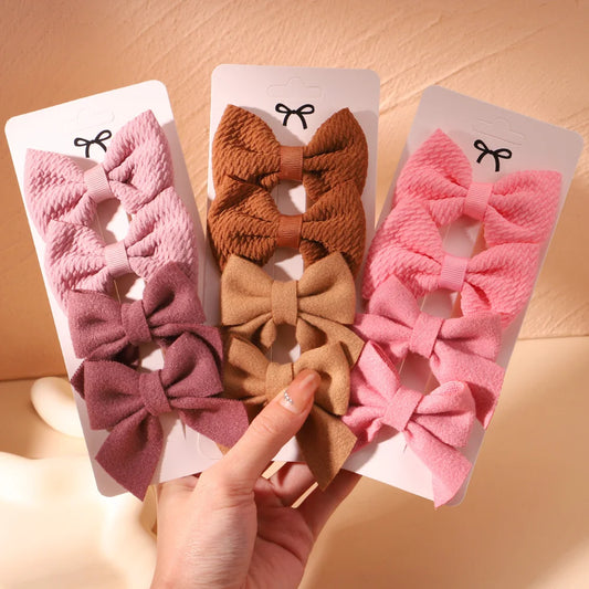 Set of 4 Handmade Solid Bowknot Hair Clips for Newborns and Kids - Nylon Infant Barrettes and Headwear Accessories