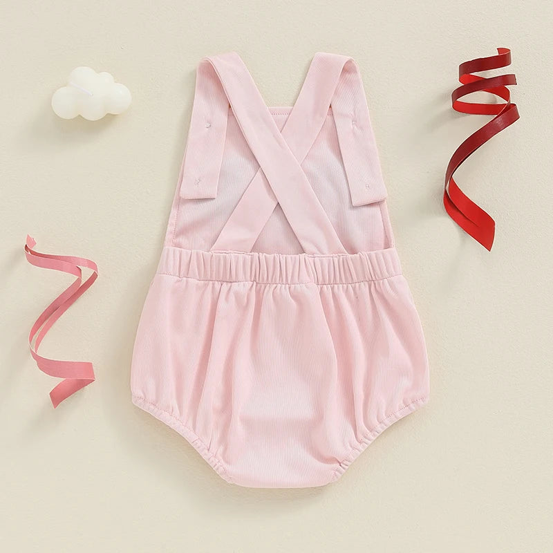 Unisex Baby Birthday Romper with Letter Embroidery - Sleeveless Square Neck Jumpsuit for Newborns