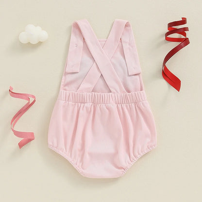 Unisex Baby Birthday Romper with Letter Embroidery - Sleeveless Square Neck Jumpsuit for Newborns