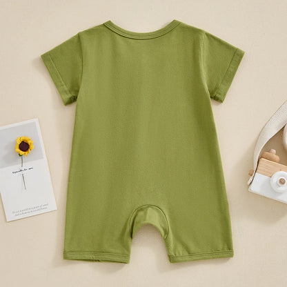 Unisex Summer Infant Romper with Short Sleeves and Zipper Closure for Newborns