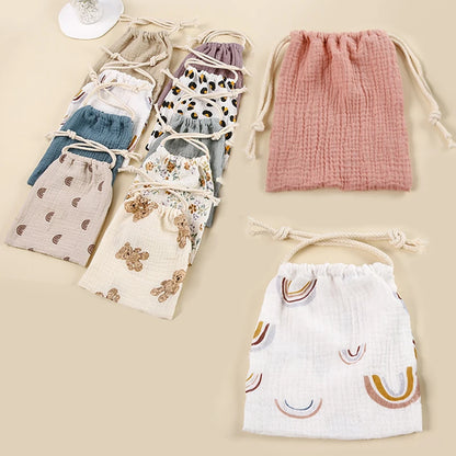 Cotton Baby Diaper Caddy Organizer with String Closure - Essentials for Parents on the Go