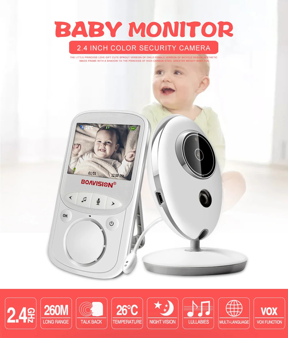 2.4GHz Wireless Baby Monitor with LCD Display, Two-Way Talk, Night Vision, and Temperature Monitoring