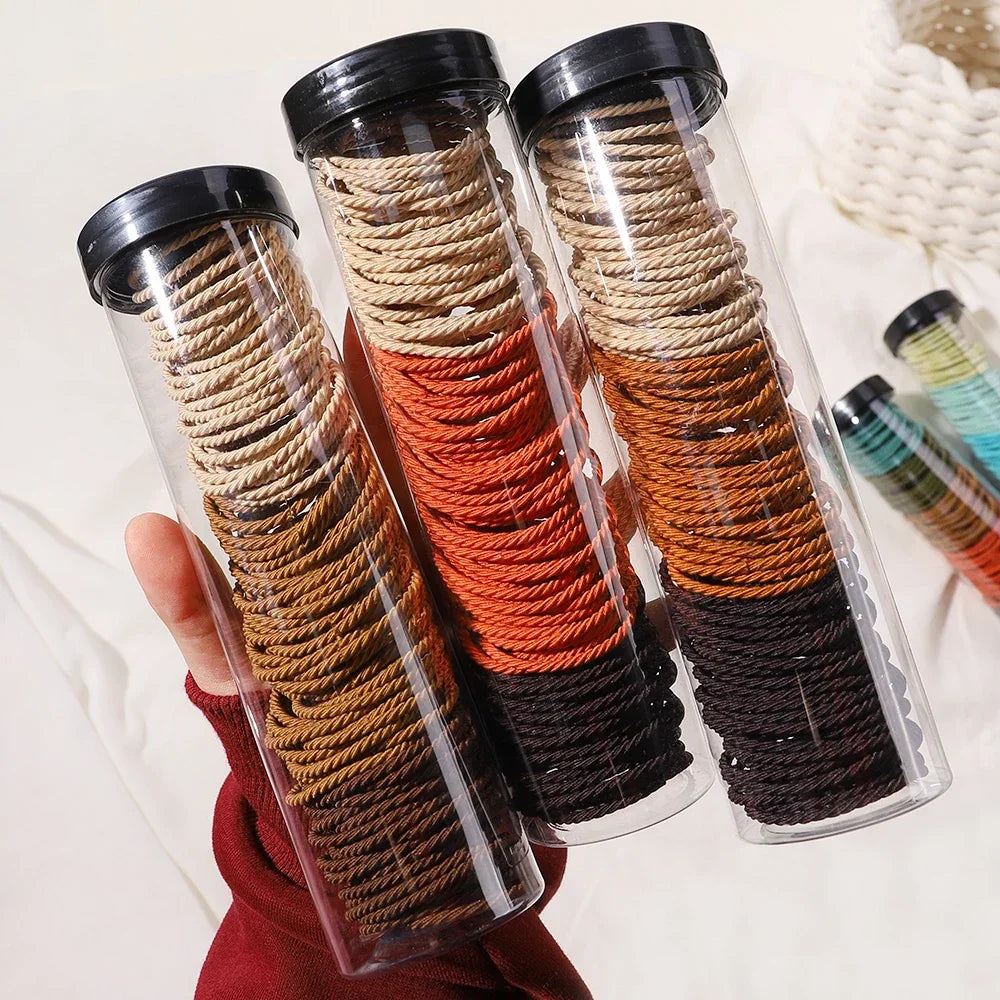 100Pcs/Box Colorful Elastic Hair Ties and Scrunchies for Girls - Handmade Hair Accessories
