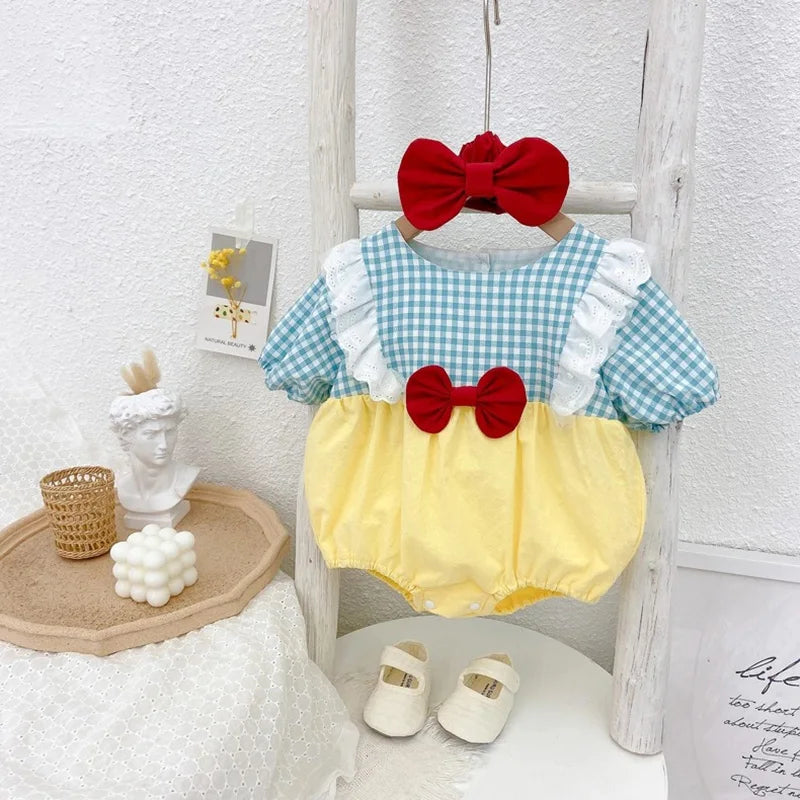 Adorable 2-Piece Summer Newborn Princess Jumpsuit with Matching Headband for Baby Girls
