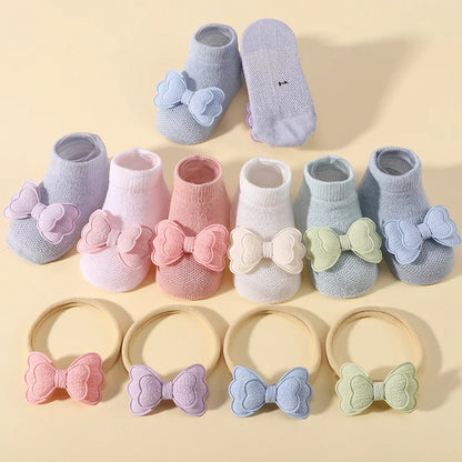 Adorable Baby Socks and Flower Headband Set - 2pcs Candy Color Bow Accessories for Newborns