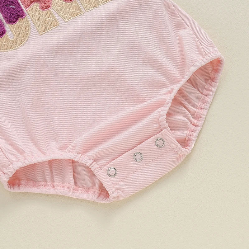 Unisex Baby Birthday Romper with Letter Embroidery - Sleeveless Square Neck Jumpsuit for Newborns