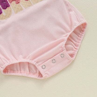 Unisex Baby Birthday Romper with Letter Embroidery - Sleeveless Square Neck Jumpsuit for Newborns