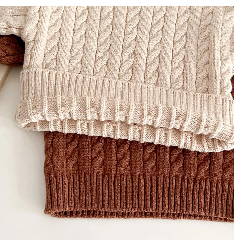 Unisex Cotton Knit Set for Kids - Solid Color Sweater and Pants Outfit for Spring and Autumn