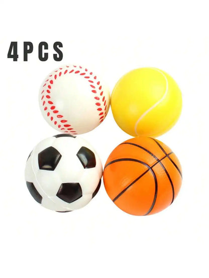 Sports-Themed Stress Relief Squeeze Ball Set - 4 Soft and Squishy Toys for Fun and Relaxation