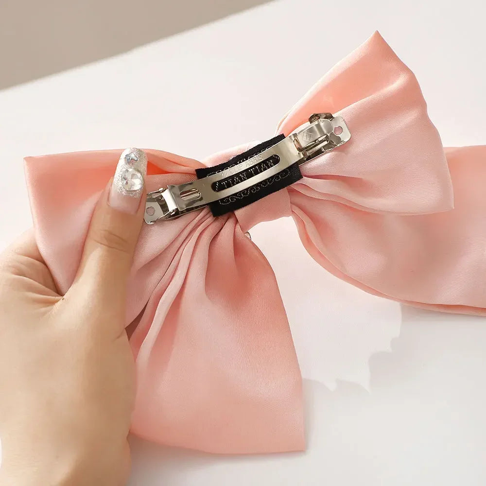 2Pcs Y2K Inspired Satin Bow Hair Clips for Women - Chic Ponytail Barrettes and Sweet Girl Hair Accessories