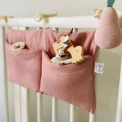 Large Multifunctional Cotton Baby Crib Organizer - 39x20cm Storage Bag for Diapers and Essentials