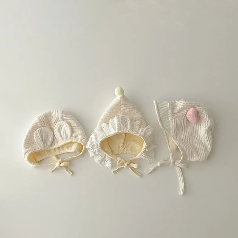 Adorable Beige Beanie Baby Hat for Autumn - Lace Cartoon Ear Toddler Accessories for Boys & Girls (0-12 Months)
