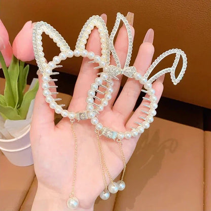Whimsical Angel Wing Animal Ears Hair Clip with Tassel and Pearl Accents for Kids and Women