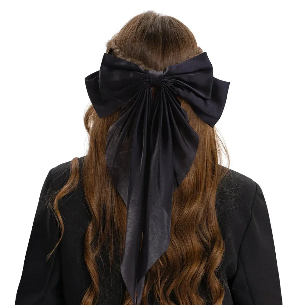 Set of 2 Chic Bowknot Satin Hair Clips for Women and Girls - Elegant Ponytail Accessories