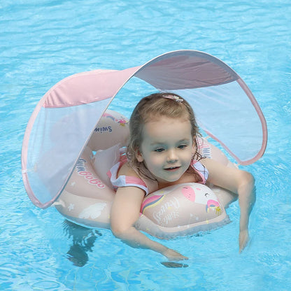 Inflatable Baby Swim Float with Sun Canopy - Safe and Fun Pool Ring for Infants and Toddlers