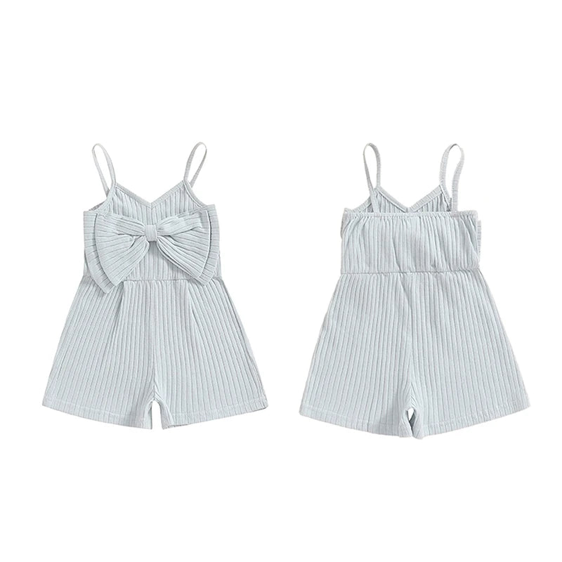 Adorable Summer Sleeveless Ribbed Romper with Big Bow for Baby Girls