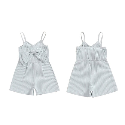 Adorable Summer Sleeveless Ribbed Romper with Big Bow for Baby Girls