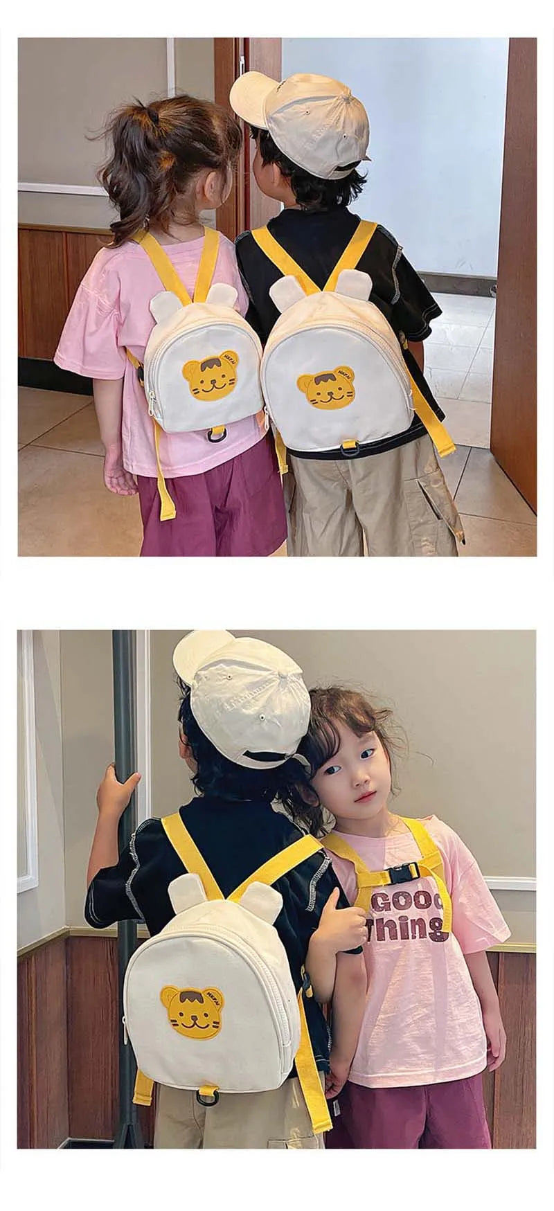 Adorable Cartoon Bear Anti-Lost Baby Backpack for Kindergarten Kids - Canvas Harness School Bag for Boys and Girls