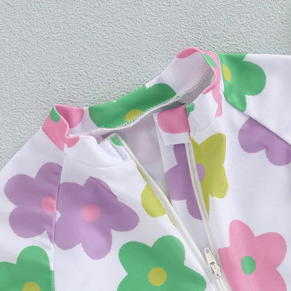 Adorable Floral Print Short Sleeve Swimsuit for Baby Girls - Summer Bathing Suit for Newborns and Toddlers