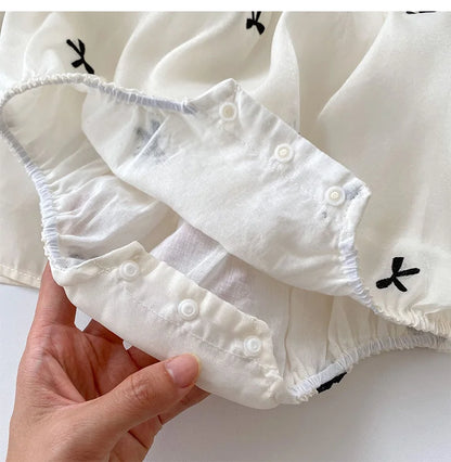 Summer Sisters Infant Bow Puff Sleeve Dress - Breathable Newborn Romper for Girls, Perfect for Summer Gifts
