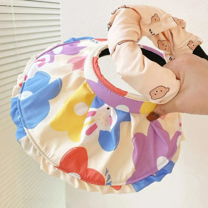 Adjustable Cartoon Sun Hat for Kids - Foldable Big Brim Beach Cap with Flower Bear Design for Boys and Girls