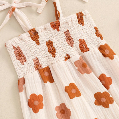 Toddler Summer Floral Print Romper with Square Neck and Spaghetti Straps for Girls